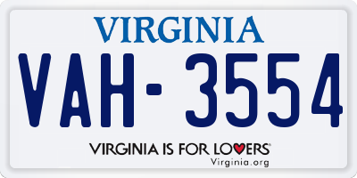 VA license plate VAH3554