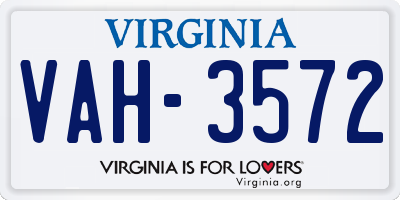 VA license plate VAH3572