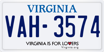 VA license plate VAH3574