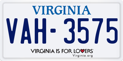 VA license plate VAH3575