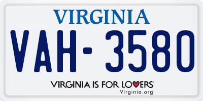VA license plate VAH3580