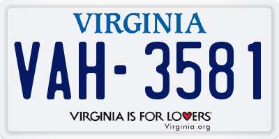 VA license plate VAH3581