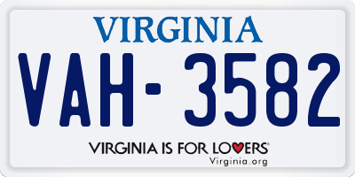 VA license plate VAH3582