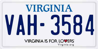 VA license plate VAH3584