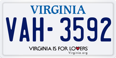 VA license plate VAH3592