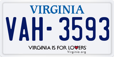VA license plate VAH3593