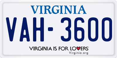 VA license plate VAH3600