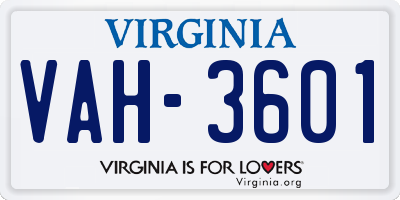 VA license plate VAH3601