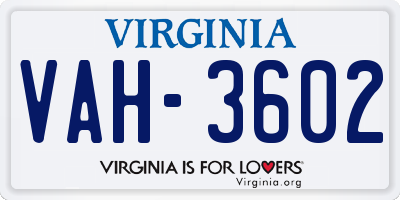 VA license plate VAH3602