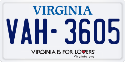 VA license plate VAH3605