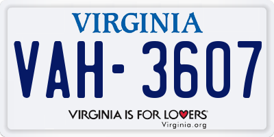 VA license plate VAH3607