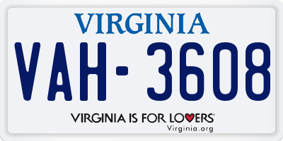 VA license plate VAH3608