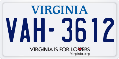 VA license plate VAH3612
