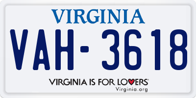 VA license plate VAH3618
