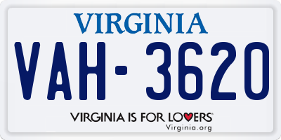VA license plate VAH3620