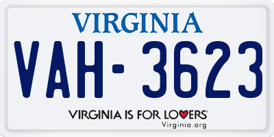 VA license plate VAH3623