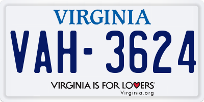 VA license plate VAH3624