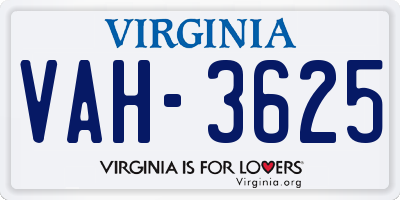 VA license plate VAH3625