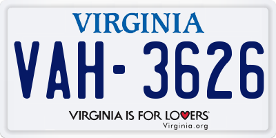 VA license plate VAH3626