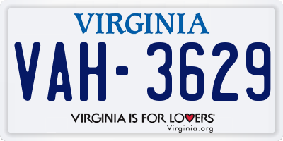 VA license plate VAH3629