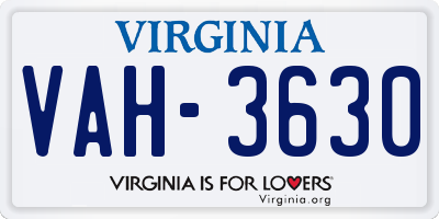 VA license plate VAH3630