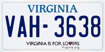 VA license plate VAH3638