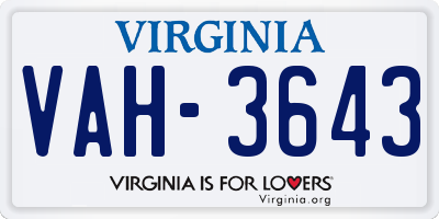 VA license plate VAH3643