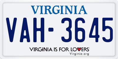 VA license plate VAH3645