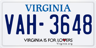 VA license plate VAH3648