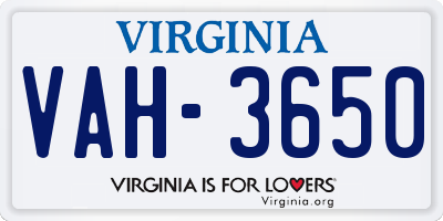 VA license plate VAH3650