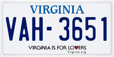 VA license plate VAH3651