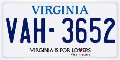 VA license plate VAH3652