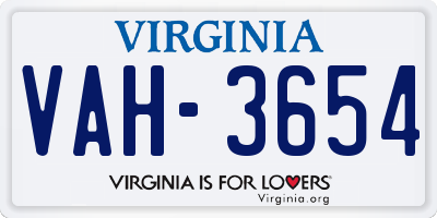 VA license plate VAH3654