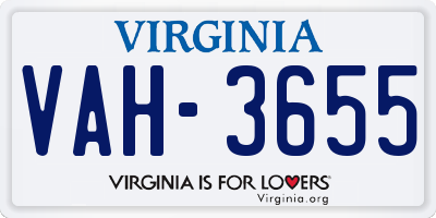 VA license plate VAH3655