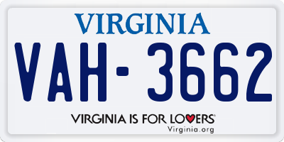 VA license plate VAH3662