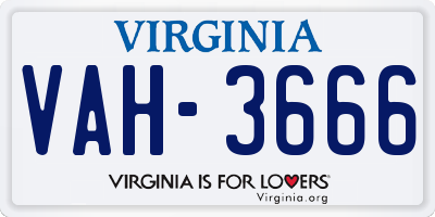 VA license plate VAH3666