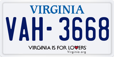 VA license plate VAH3668