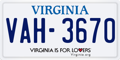 VA license plate VAH3670