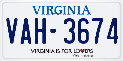 VA license plate VAH3674