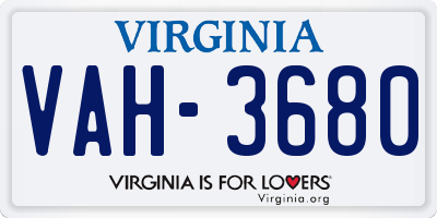 VA license plate VAH3680