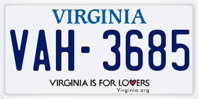 VA license plate VAH3685