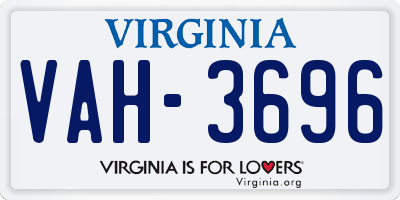 VA license plate VAH3696