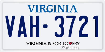 VA license plate VAH3721