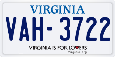 VA license plate VAH3722
