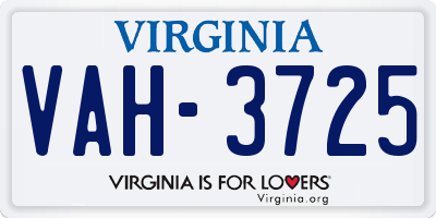 VA license plate VAH3725