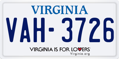 VA license plate VAH3726
