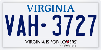 VA license plate VAH3727