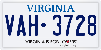 VA license plate VAH3728