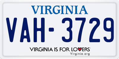 VA license plate VAH3729