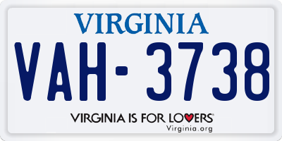 VA license plate VAH3738